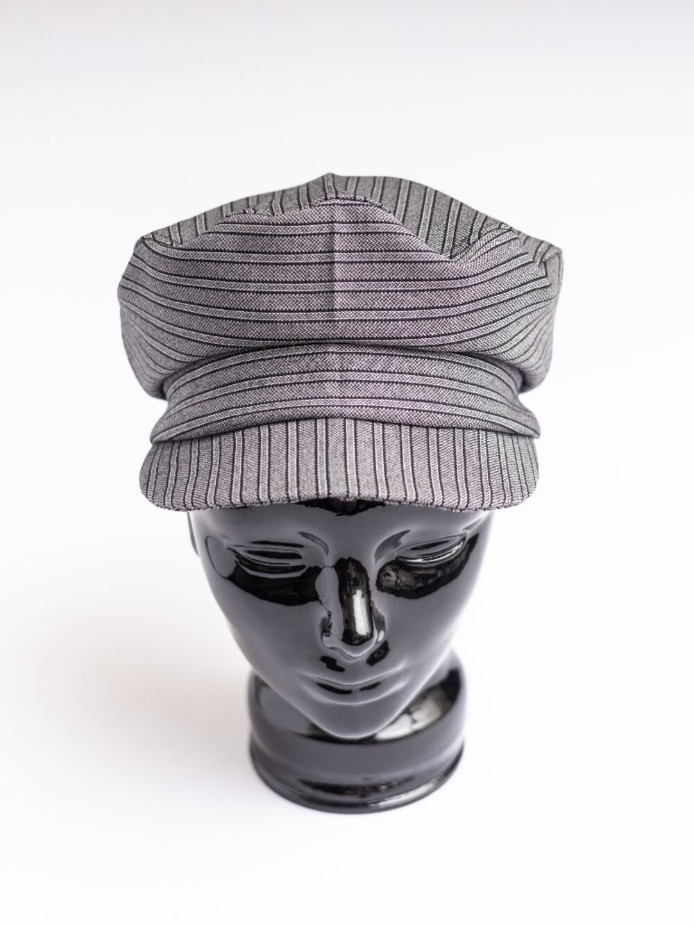 Upcycled Women's Small Black Stripe Wool Linen Cadet Military Style Hat